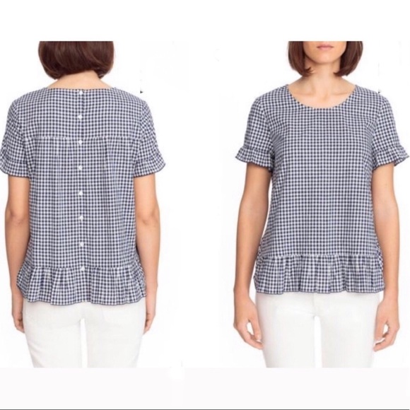 Sezane Tops - Sézane Alix Gingham Button-back Blouse in Navy Blue and White